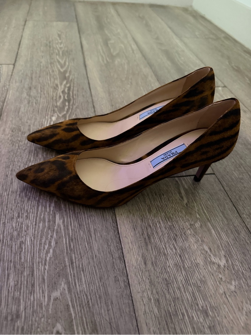 Prada Animal Print Calf Hair Pointed Toe Pumps Size 36 NEW